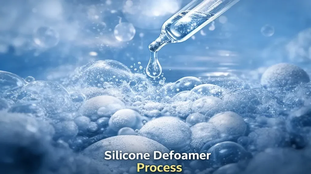 PDMS silicone fluid used as silicone defoamer breaking foam bubbles in industrial processing and wastewater treatment