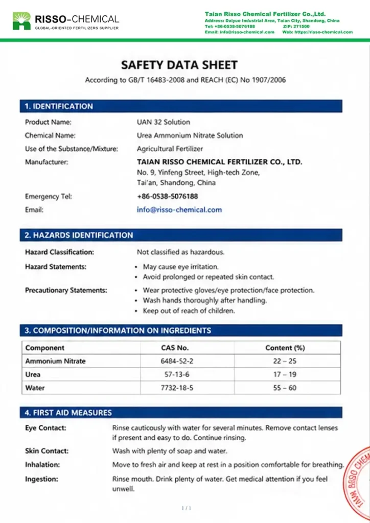 UAN 32 Safety data Sheet