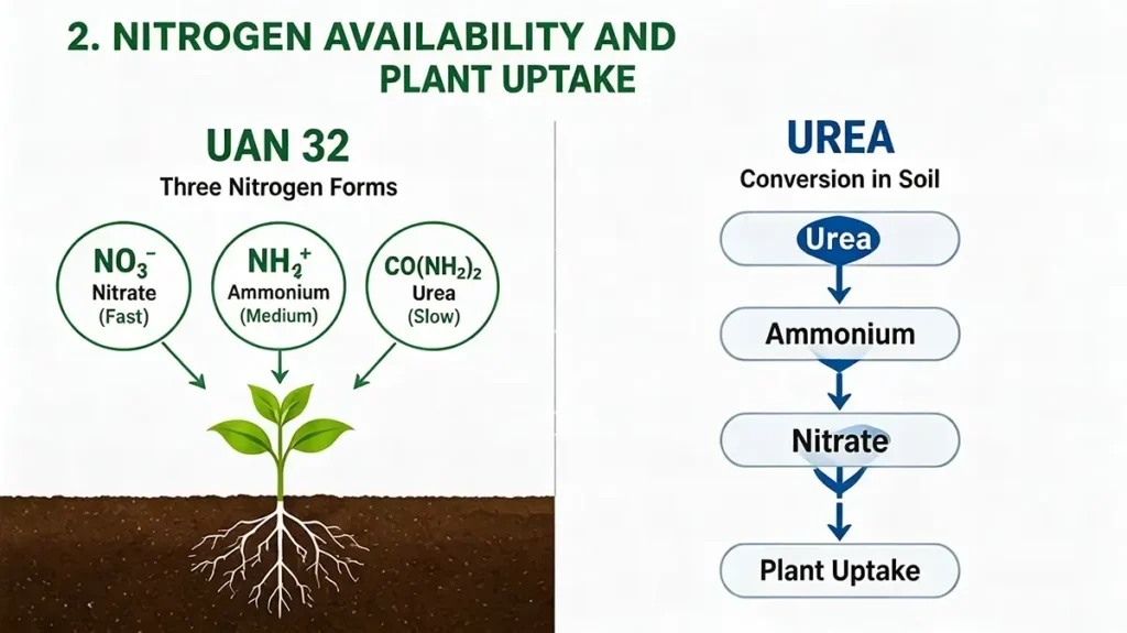 Nitrogen availability and plant uptake process comparison between UAN 32 and urea fertilizer